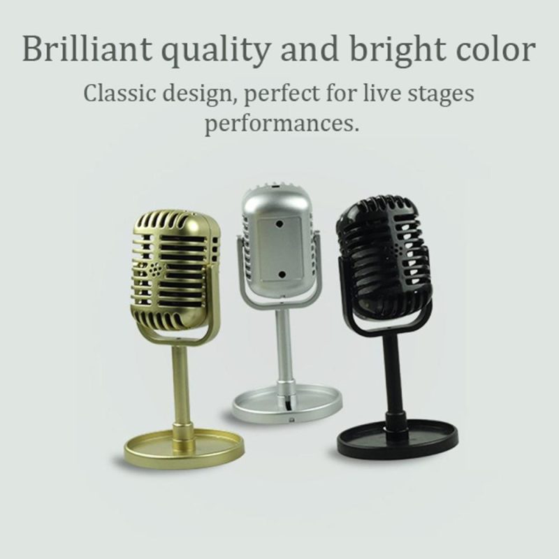 Others |   Simulation Props Vintage Mic Classic Vocal Style Microphone Staged Photography Accessory Gold Musical Instruments Gold