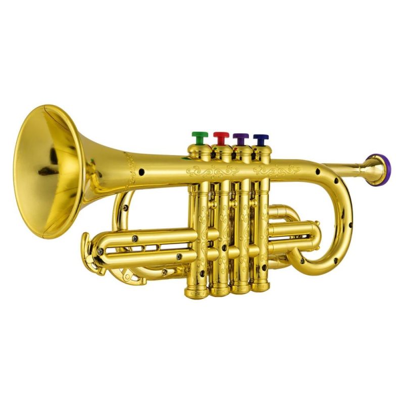 Others |   Trumpet Kids Musical Wind Instruments ABS Metallic Gold Trumpet with 4 Colored Keys Gold Musical Instruments Gold