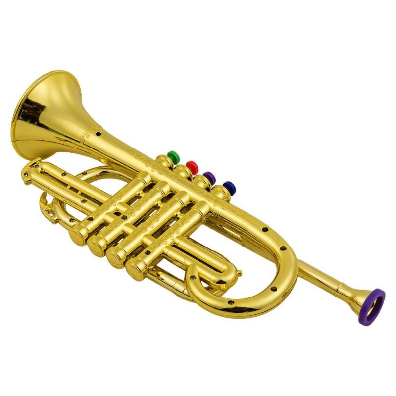 Others |   Trumpet Kids Musical Wind Instruments ABS Metallic Gold Trumpet with 4 Colored Keys Gold Musical Instruments Gold