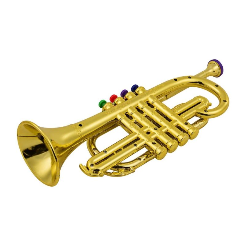 Others |   Trumpet Kids Musical Wind Instruments ABS Metallic Gold Trumpet with 4 Colored Keys Gold Musical Instruments Gold