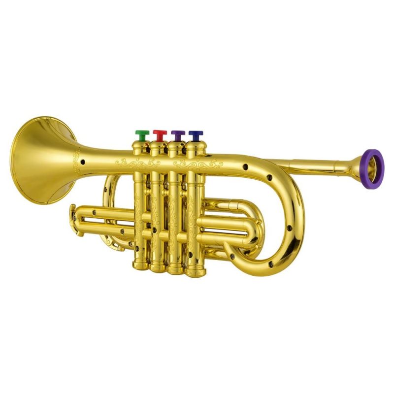 Others |   Trumpet Kids Musical Wind Instruments ABS Metallic Gold Trumpet with 4 Colored Keys Gold Musical Instruments Gold