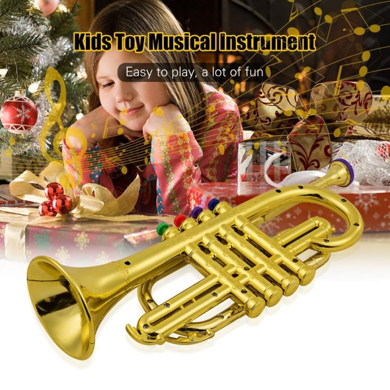 Others |   Trumpet Kids Musical Wind Instruments ABS Metallic Gold Trumpet with 4 Colored Keys Gold Musical Instruments Gold