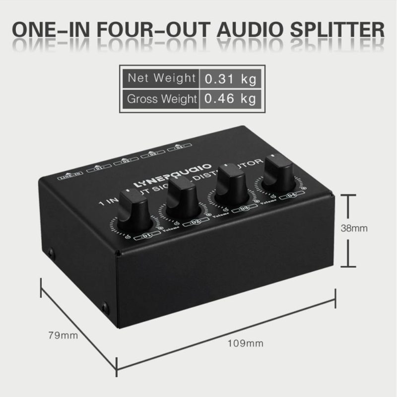 Pro Audio Equipment |   1-in-4-out Stereo Audio Amplifier Amp Signal Distributor Black Musical Instruments Black