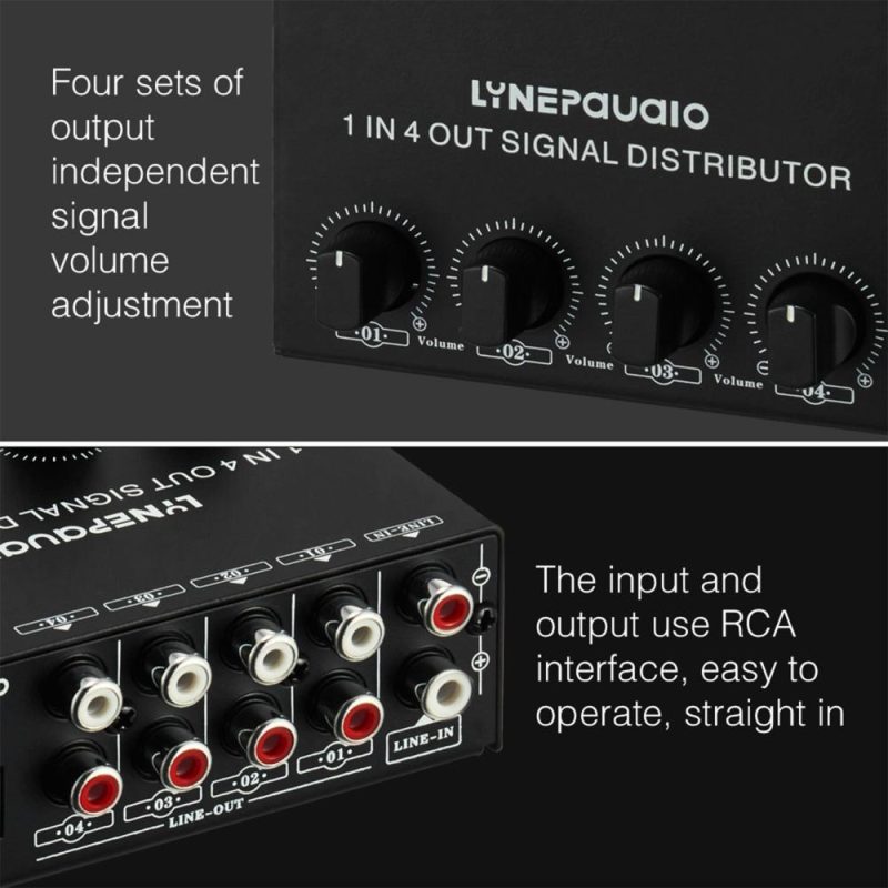 Pro Audio Equipment |   1-in-4-out Stereo Audio Amplifier Amp Signal Distributor Black Musical Instruments Black