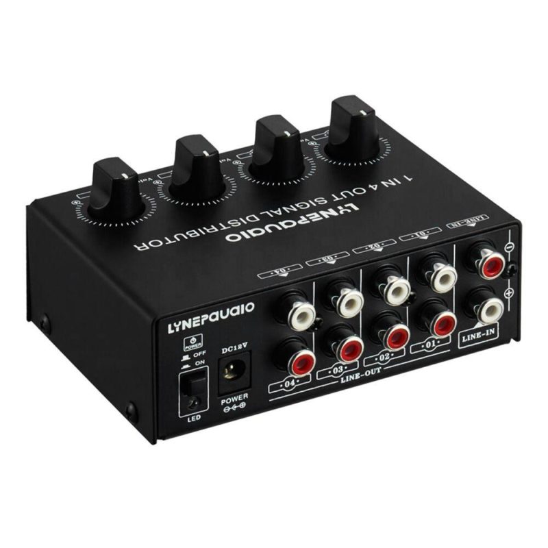 Pro Audio Equipment |   1-in-4-out Stereo Audio Amplifier Amp Signal Distributor Black Musical Instruments Black