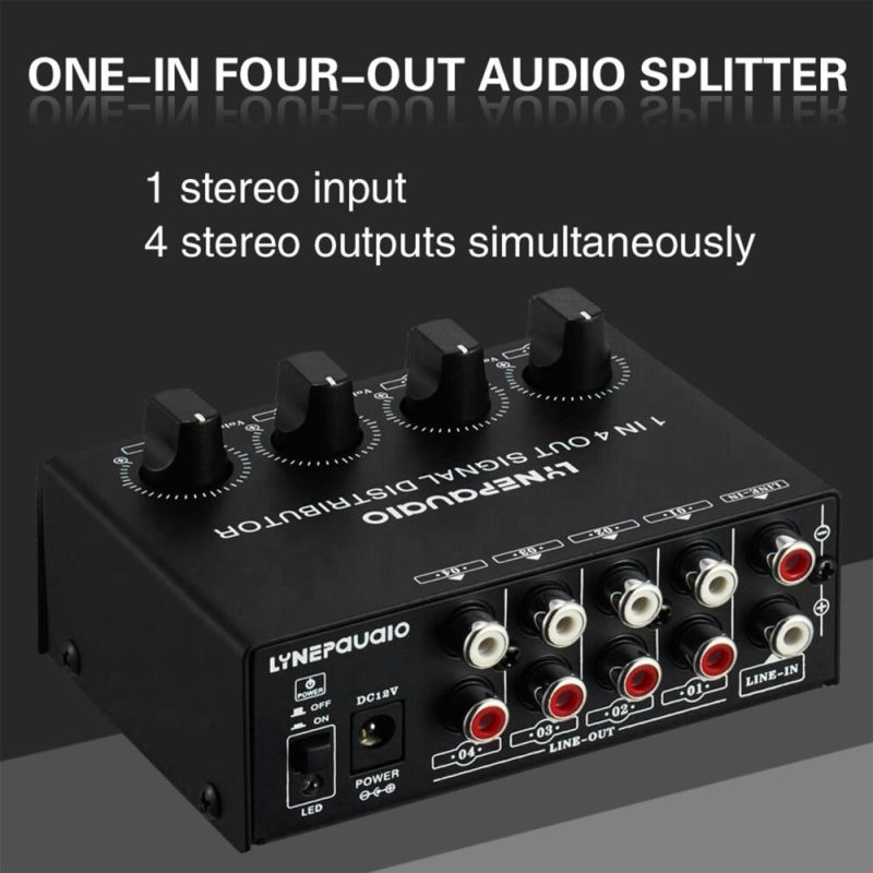 Pro Audio Equipment |   1-in-4-out Stereo Audio Amplifier Amp Signal Distributor Black Musical Instruments Black