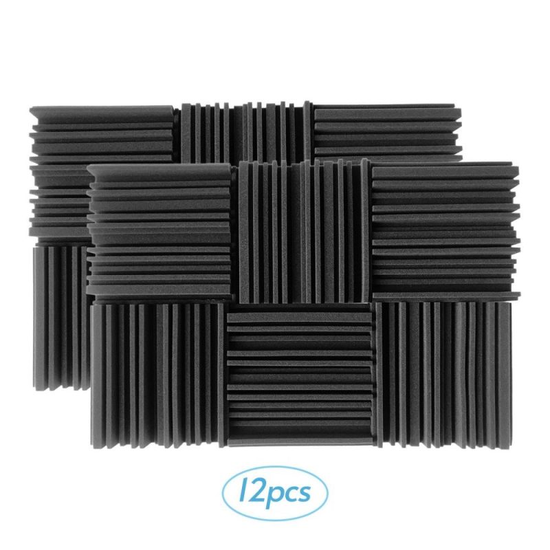 Pro Audio Equipment |   12pcs 10*10*2inch High Density Studio Acoustic Foams Panels Sound Insulation Foam Fire Retardant Black Musical Instruments Black