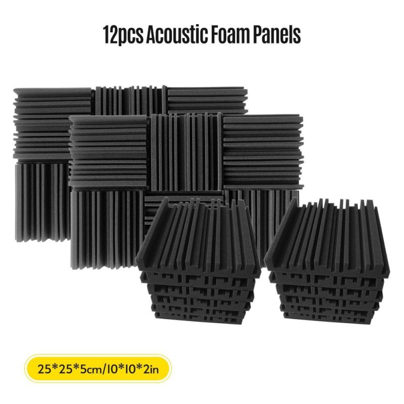 Pro Audio Equipment |   12pcs 10*10*2inch High Density Studio Acoustic Foams Panels Sound Insulation Foam Fire Retardant Black Musical Instruments Black