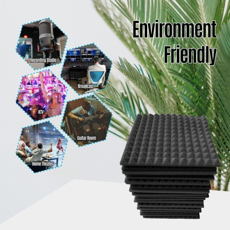 Pro Audio Equipment |   12pcs 12*12*1inch High Density Studio Acoustic Foams Panels Sound Insulation Foam Fire Retardant Black Musical Instruments Black