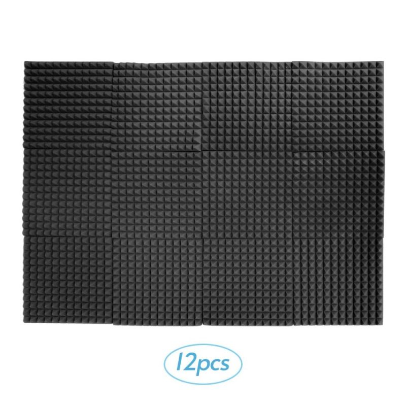 Pro Audio Equipment |   12pcs 12*12*1inch High Density Studio Acoustic Foams Panels Sound Insulation Foam Fire Retardant Black Musical Instruments Black