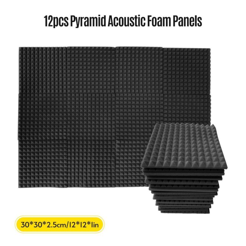 Pro Audio Equipment |   12pcs 12*12*1inch High Density Studio Acoustic Foams Panels Sound Insulation Foam Fire Retardant Black Musical Instruments Black