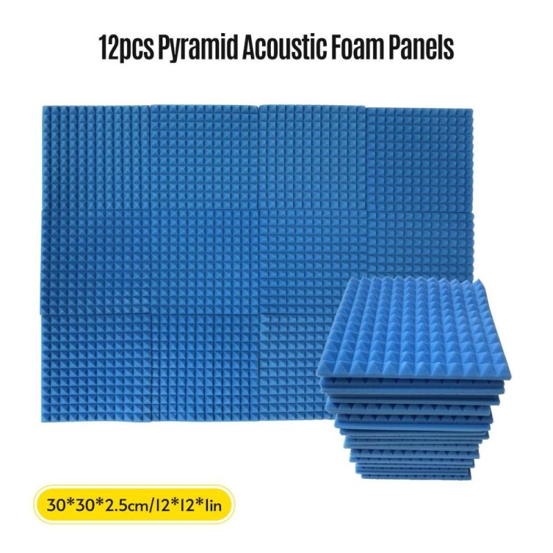 Pro Audio Equipment |   12pcs 12*12*1inch High Density Studio Acoustic Foams Panels Sound Insulation Foam Fire Retardant Blue Musical Instruments Blue