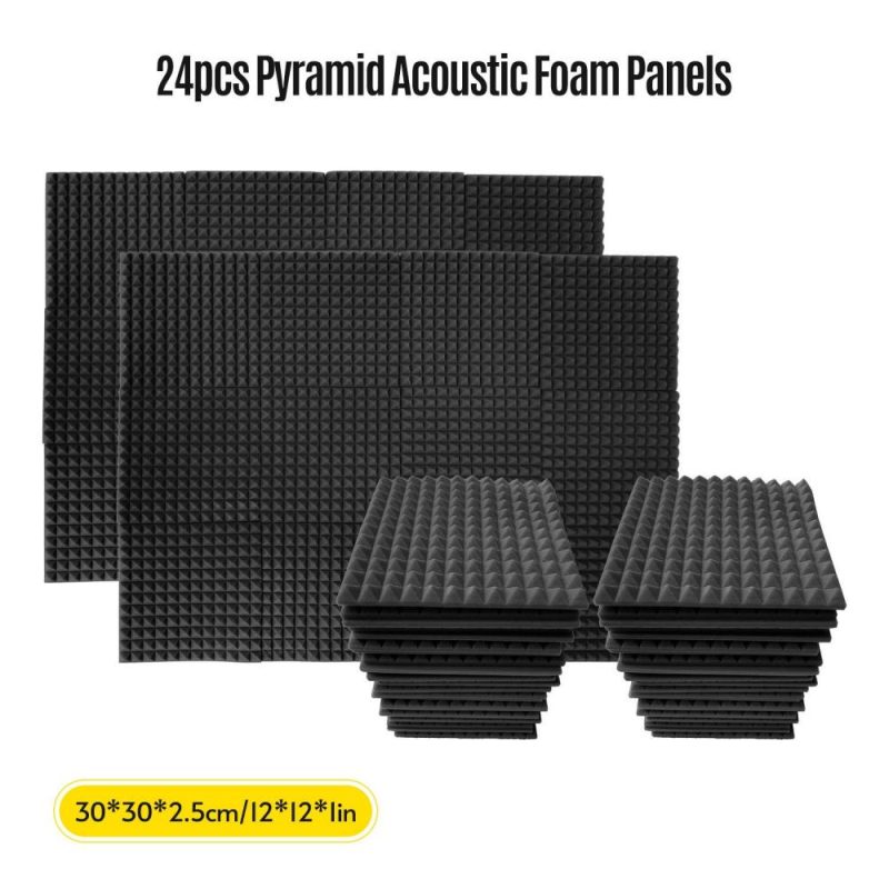 Pro Audio Equipment |   24pcs 12*12*1inch High Density Studio Acoustic Foams Panels Sound Insulation Foam Fire Retardant Black Musical Instruments Black