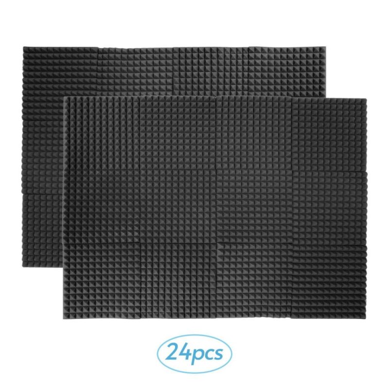 Pro Audio Equipment |   24pcs 12*12*1inch High Density Studio Acoustic Foams Panels Sound Insulation Foam Fire Retardant Black Musical Instruments Black