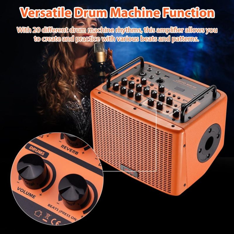 Pro Audio Equipment |   40W Acoustic Guitar Speaker Rechargeable Portable Electric Guitar Amp Orange Musical Instruments Orange