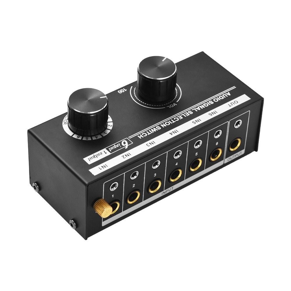 Pro Audio Equipment |   6-in-1-out Audio Signal Selector Switcher QH-06 6 Input & 1 Output Source Selection Switcher Black Musical Instruments Black