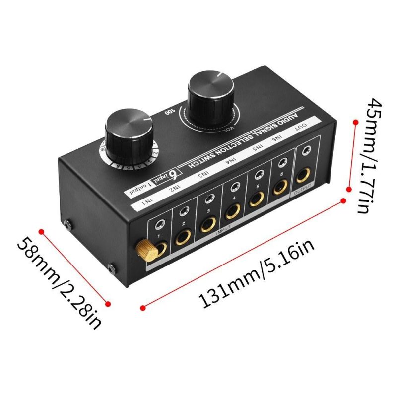 Pro Audio Equipment |   6-in-1-out Audio Signal Selector Switcher QH-06 6 Input & 1 Output Source Selection Switcher Black Musical Instruments Black