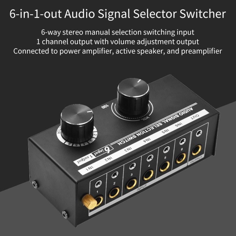 Pro Audio Equipment |   6-in-1-out Audio Signal Selector Switcher QH-06 6 Input & 1 Output Source Selection Switcher Black Musical Instruments Black