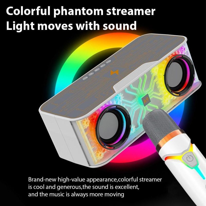 Pro Audio Equipment |   A9 Pro Karaoke Machine: Portable, Transparent Mecha Design Speaker with LED Lights & 2 Wireless Microphones Orange Musical Instruments Orange