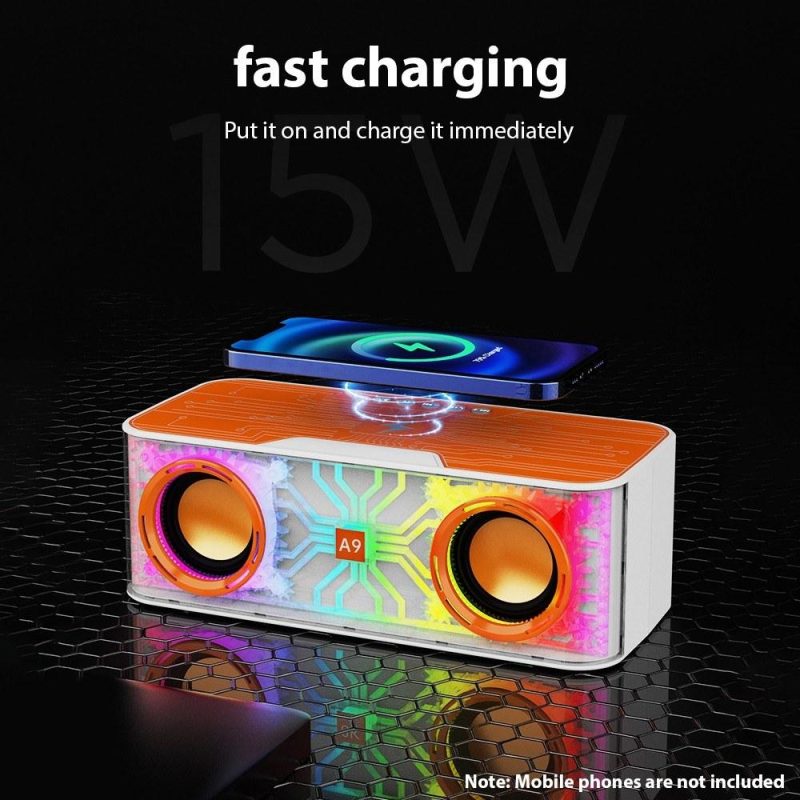 Pro Audio Equipment |   A9 Pro Karaoke Machine: Portable, Transparent Mecha Design Speaker with LED Lights & 2 Wireless Microphones Orange Musical Instruments Orange