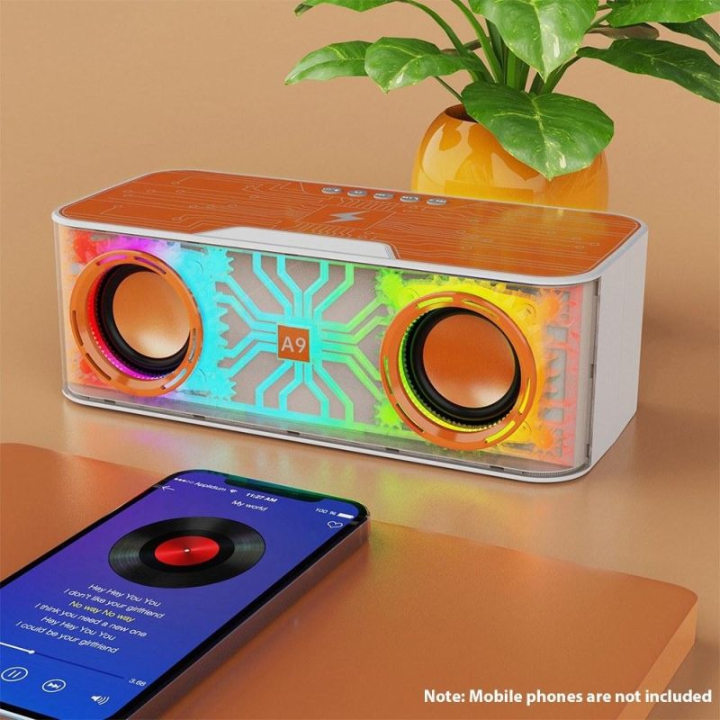 Pro Audio Equipment |   A9 Pro Karaoke Machine: Portable, Transparent Mecha Design Speaker with LED Lights & 2 Wireless Microphones Orange Musical Instruments Orange