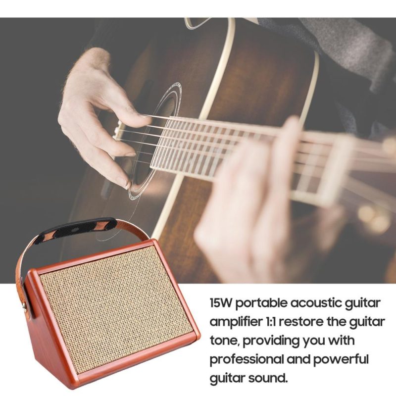 Pro Audio Equipment |   AC-15 15W Portable Acoustic Guitar Amplifier Amp BT Speaker with Microphone Orange Musical Instruments Orange