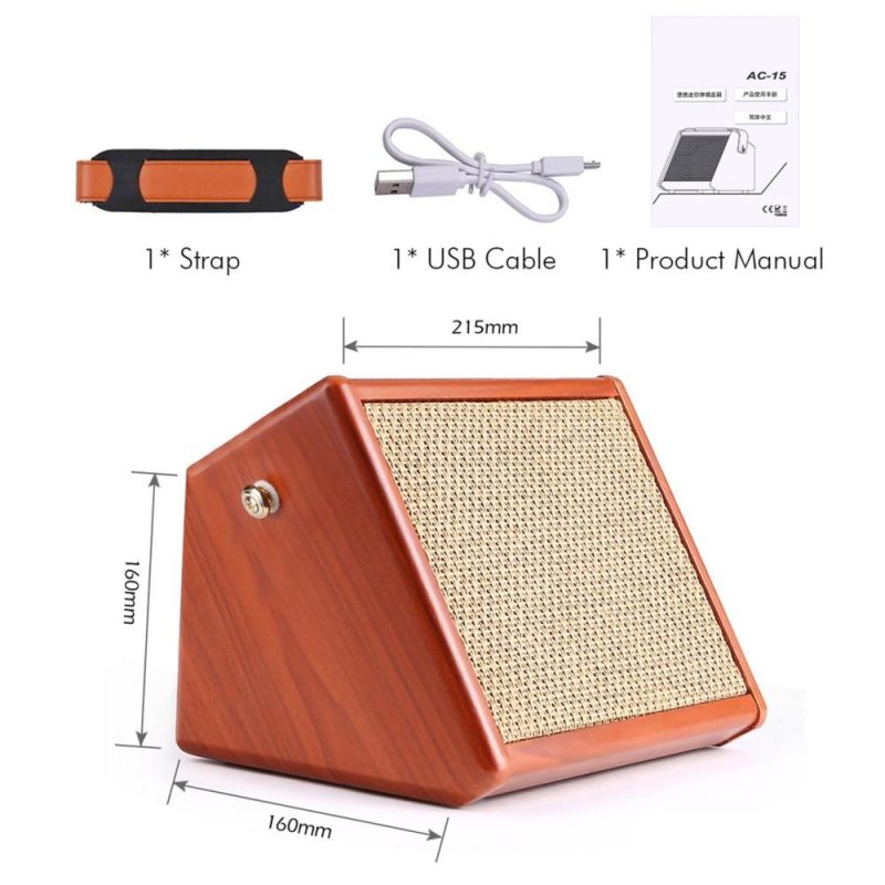 Pro Audio Equipment |   AC-15 15W Portable Acoustic Guitar Amplifier Amp BT Speaker with Microphone Orange Musical Instruments Orange