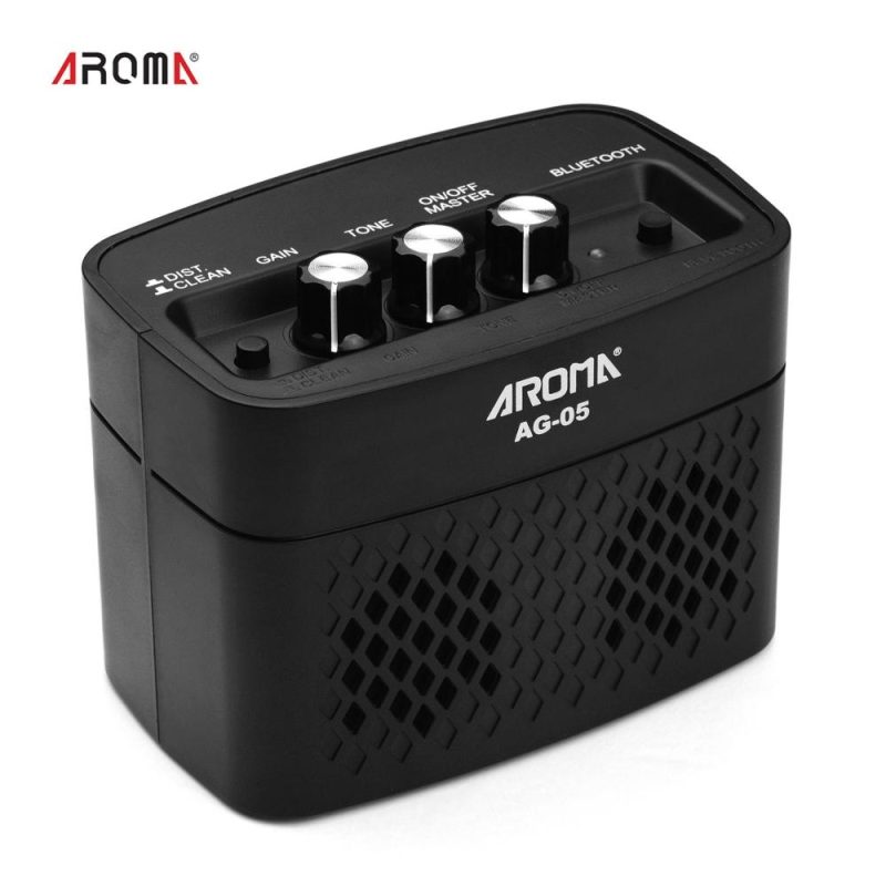 Pro Audio Equipment |   AG-05 Bluetooth Electric Guitar Amp Amplifier 5-Watt Stereo Output Distortion Gain Tone Control 3.5mm Monitoring 6.35mm Input with Rechargeable 2200mAh Battery Black Musical Instruments Black