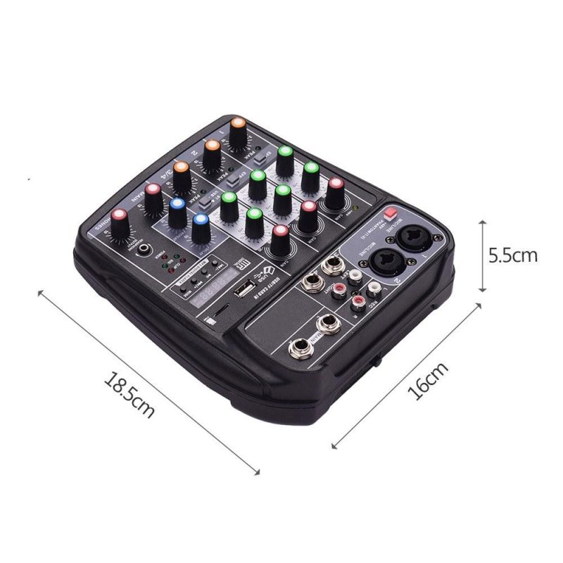 Pro Audio Equipment |   AI-4 Compact Sound Card Mixing Console Digital Audio Mixer 4-Channel BT MP3 USB Input +48V Phantom Power Black Musical Instruments Black