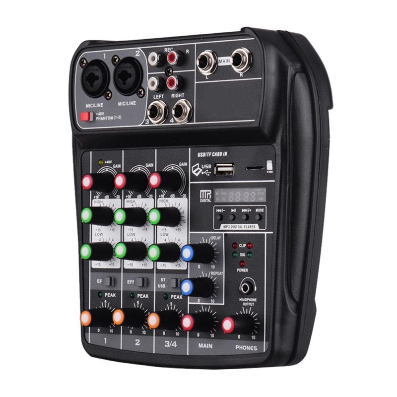 Pro Audio Equipment |   AI-4 Compact Sound Card Mixing Console Digital Audio Mixer 4-Channel BT MP3 USB Input +48V Phantom Power Black Musical Instruments Black