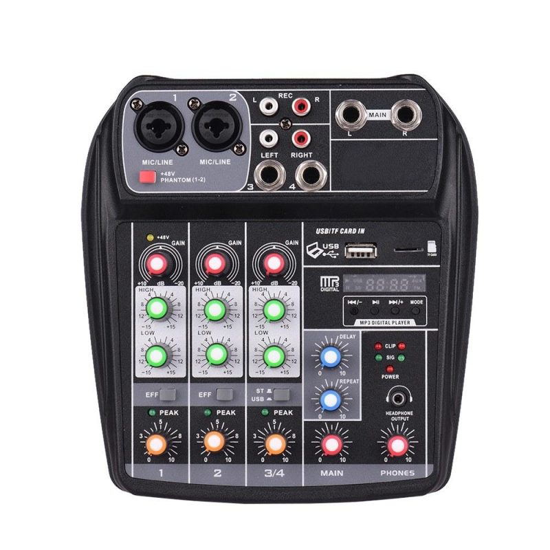 Pro Audio Equipment |   AI-4 Compact Sound Card Mixing Console Digital Audio Mixer 4-Channel BT MP3 USB Input +48V Phantom Power Black Musical Instruments Black