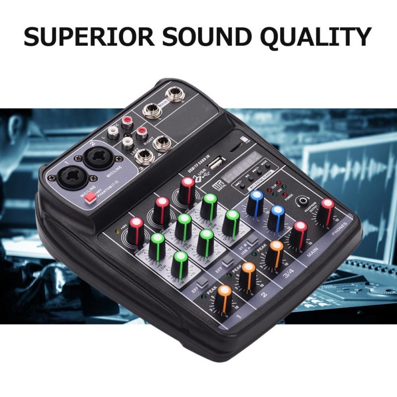 Pro Audio Equipment |   AI-4 Compact Sound Card Mixing Console Digital Audio Mixer 4-Channel BT MP3 USB Input +48V Phantom Power Black Musical Instruments Black