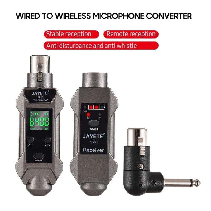 Pro Audio Equipment |   C-01 UHF Professional Wired to Wireless Microphone Converter Micphone Transmitter & Receiver Black Musical Instruments Black