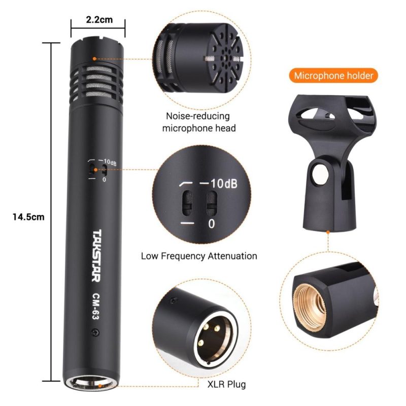 Pro Audio Equipment |   CM-63 Professional Diaphragm Condenser Microphone Moisture Resistant XLR Cardioid Mic Black Musical Instruments Black