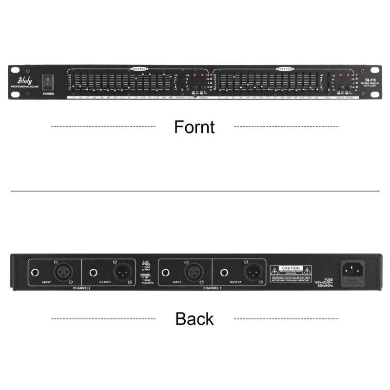 Pro Audio Equipment |   EQ-215 Dual Channel 15-Band Equalizer 1U Rack Mount 2-channel Stereo Graphic Equalizer Black Musical Instruments Black