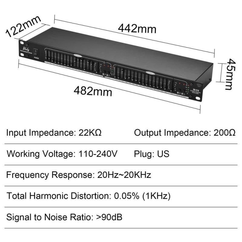 Pro Audio Equipment |   EQ-215 Dual Channel 15-Band Equalizer 1U Rack Mount 2-channel Stereo Graphic Equalizer Black Musical Instruments Black