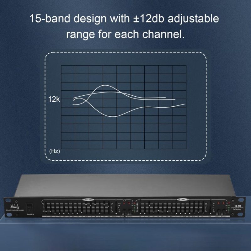 Pro Audio Equipment |   EQ-215 Dual Channel 15-Band Equalizer 1U Rack Mount 2-channel Stereo Graphic Equalizer Black Musical Instruments Black