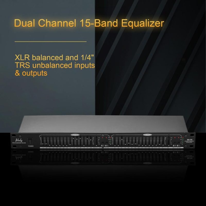 Pro Audio Equipment |   EQ-215 Dual Channel 15-Band Equalizer 1U Rack Mount 2-channel Stereo Graphic Equalizer Black Musical Instruments Black