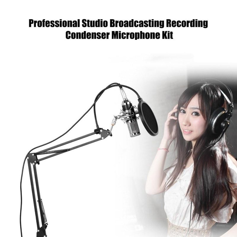 Pro Audio Equipment |   External Audio Mixing Sound Card USB Audio Interface with Multiple Sound Effects Built-in Rechargeable Battery +  Professional Studio Broadcasting Recording Condenser Microphone Mic Kit Set Black Musical Instruments Black