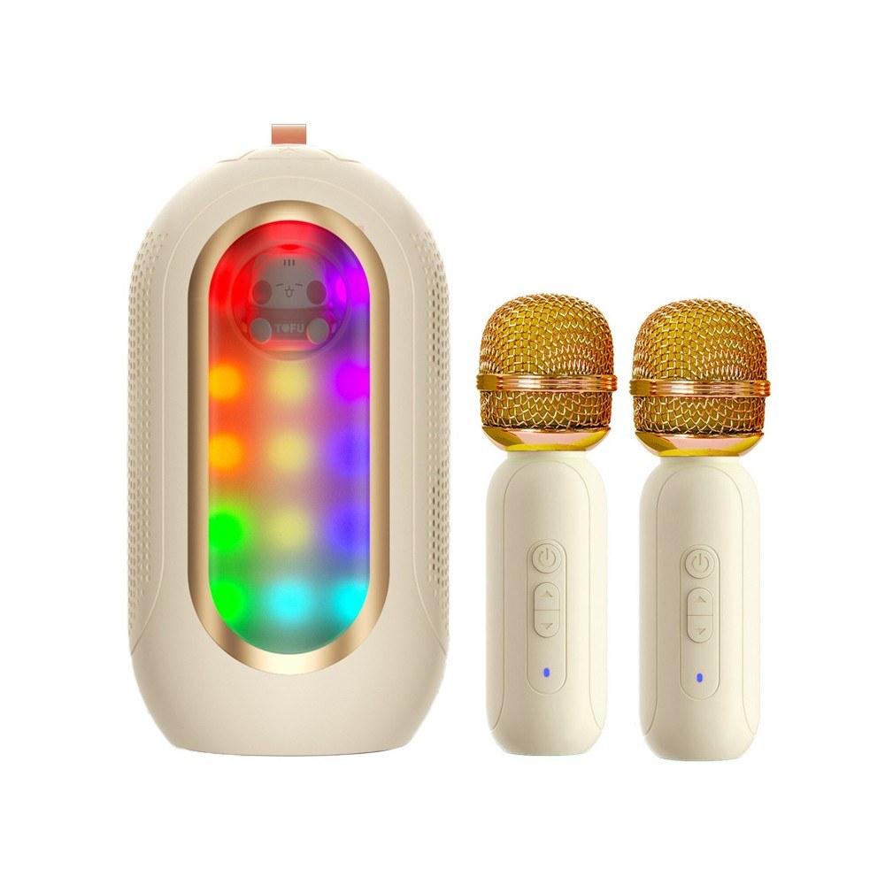 Pro Audio Equipment |   F68 Mini Karaoke Machine Wireless Microphone and Speaker Set with 2 Microphone & 1 Karaoke Speaker Beige Musical Instruments Beige