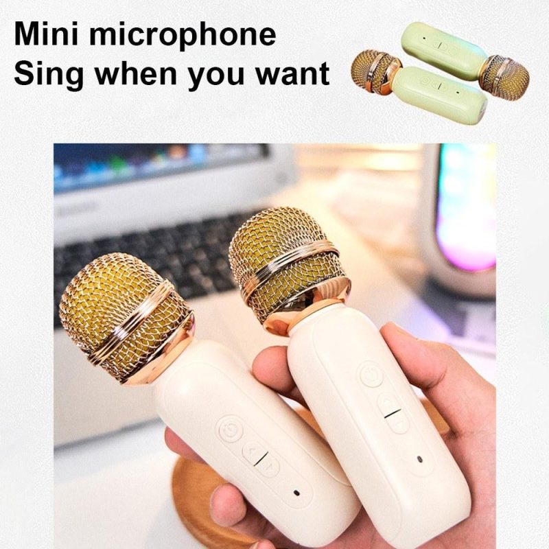 Pro Audio Equipment |   F68 Mini Karaoke Machine Wireless Microphone and Speaker Set with 2 Microphone & 1 Karaoke Speaker Beige Musical Instruments Beige