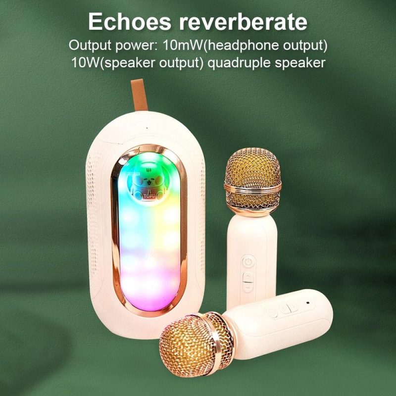 Pro Audio Equipment |   F68 Mini Karaoke Machine Wireless Microphone and Speaker Set with 2 Microphone & 1 Karaoke Speaker Beige Musical Instruments Beige