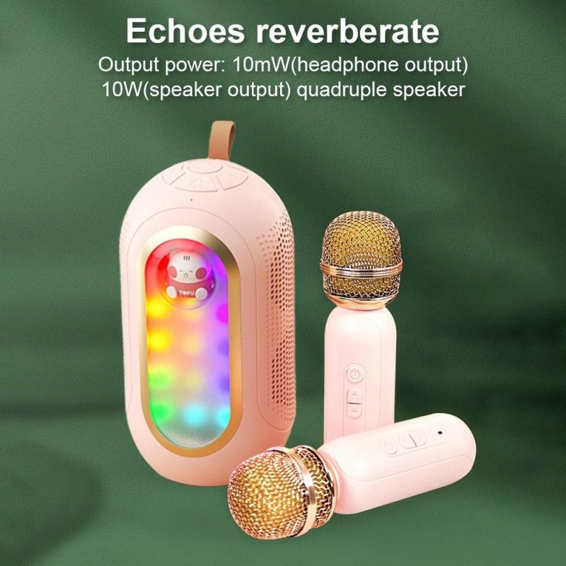 Pro Audio Equipment |   F68 Mini Karaoke Machine Wireless Microphone and Speaker Set with 2 Microphone & 1 Karaoke Speaker Pink Musical Instruments Pink