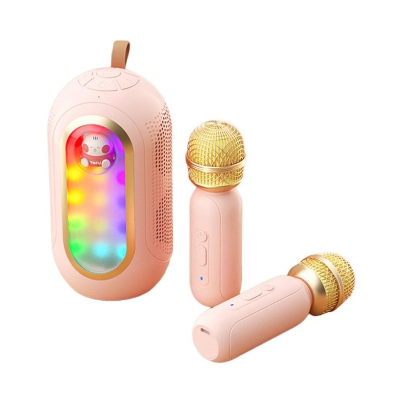 Pro Audio Equipment |   F68 Mini Karaoke Machine Wireless Microphone and Speaker Set with 2 Microphone & 1 Karaoke Speaker Pink Musical Instruments Pink