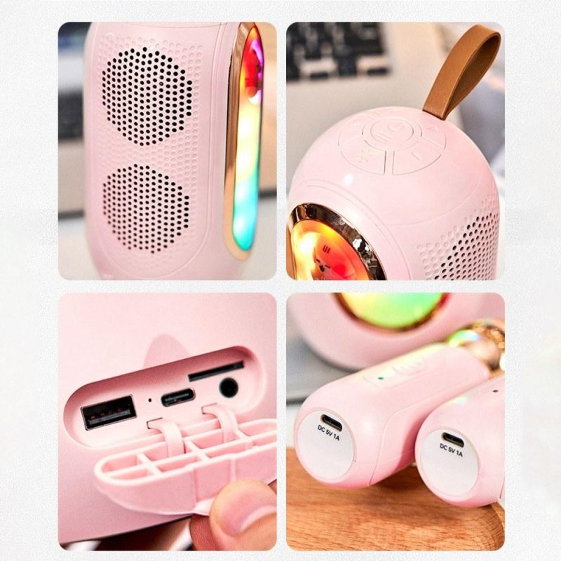 Pro Audio Equipment |   F68 Mini Karaoke Machine Wireless Microphone and Speaker Set with 2 Microphone & 1 Karaoke Speaker Pink Musical Instruments Pink