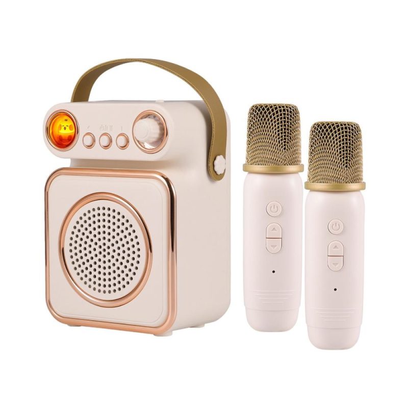 Pro Audio Equipment |   F90 Mini Karaoke Machine Wireless Microphone and Speaker Set Beige Musical Instruments Beige