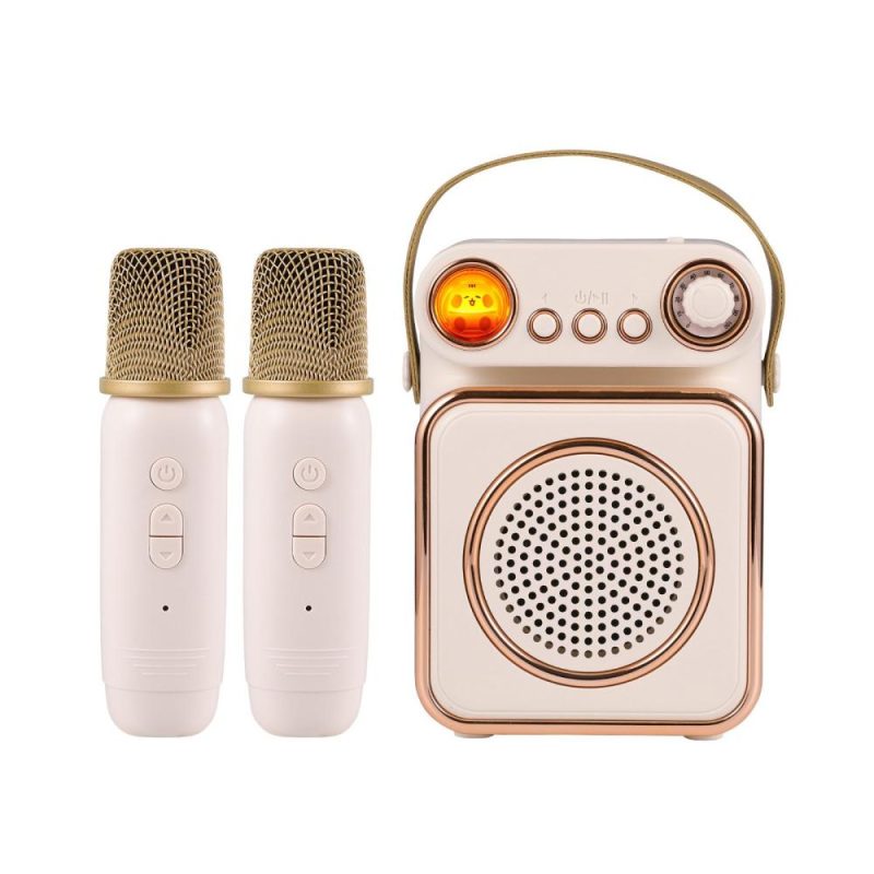 Pro Audio Equipment |   F90 Mini Karaoke Machine Wireless Microphone and Speaker Set Beige Musical Instruments Beige