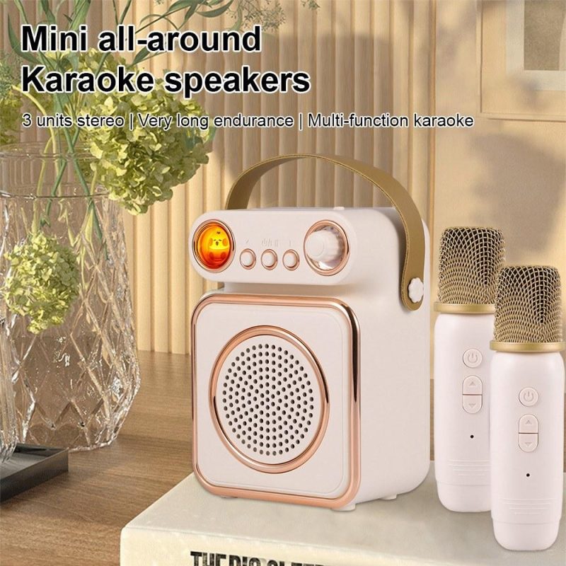 Pro Audio Equipment |   F90 Mini Karaoke Machine Wireless Microphone and Speaker Set Beige Musical Instruments Beige