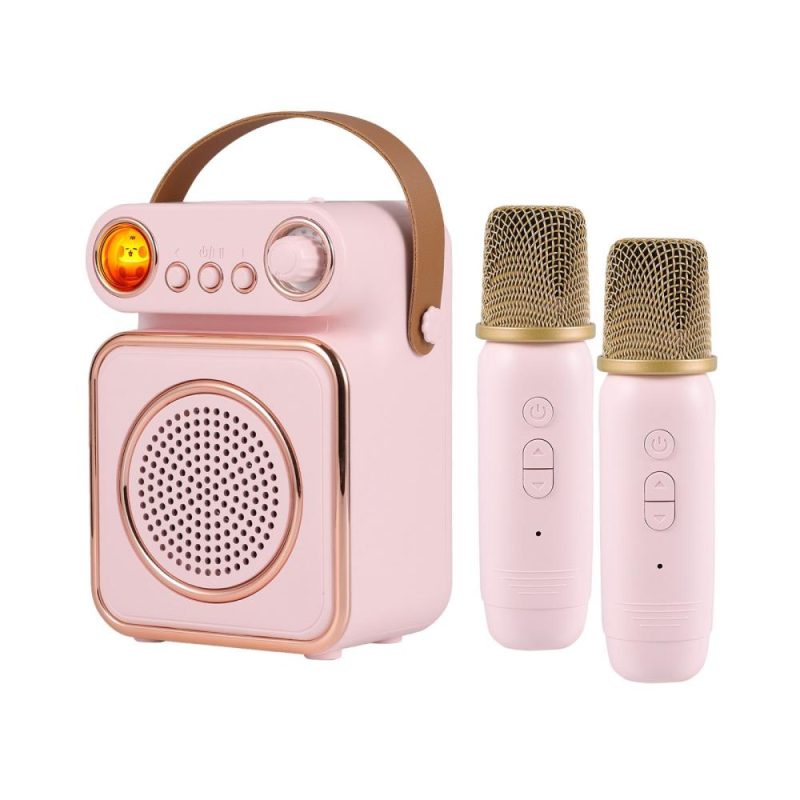 Pro Audio Equipment |   F90 Mini Karaoke Machine Wireless Microphone and Speaker Set Pink Musical Instruments Pink