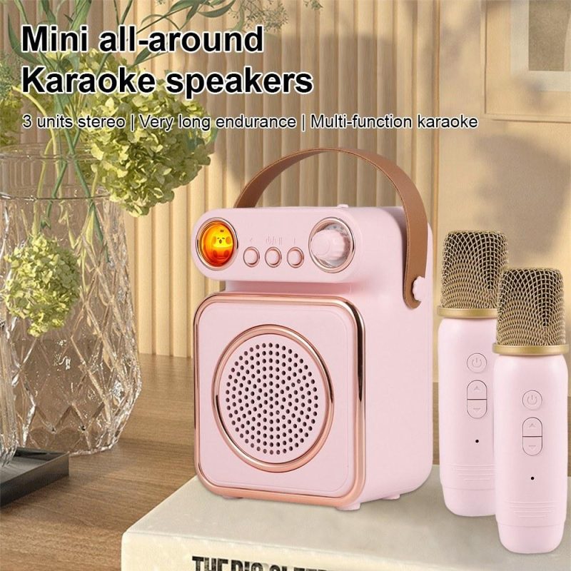 Pro Audio Equipment |   F90 Mini Karaoke Machine Wireless Microphone and Speaker Set Pink Musical Instruments Pink